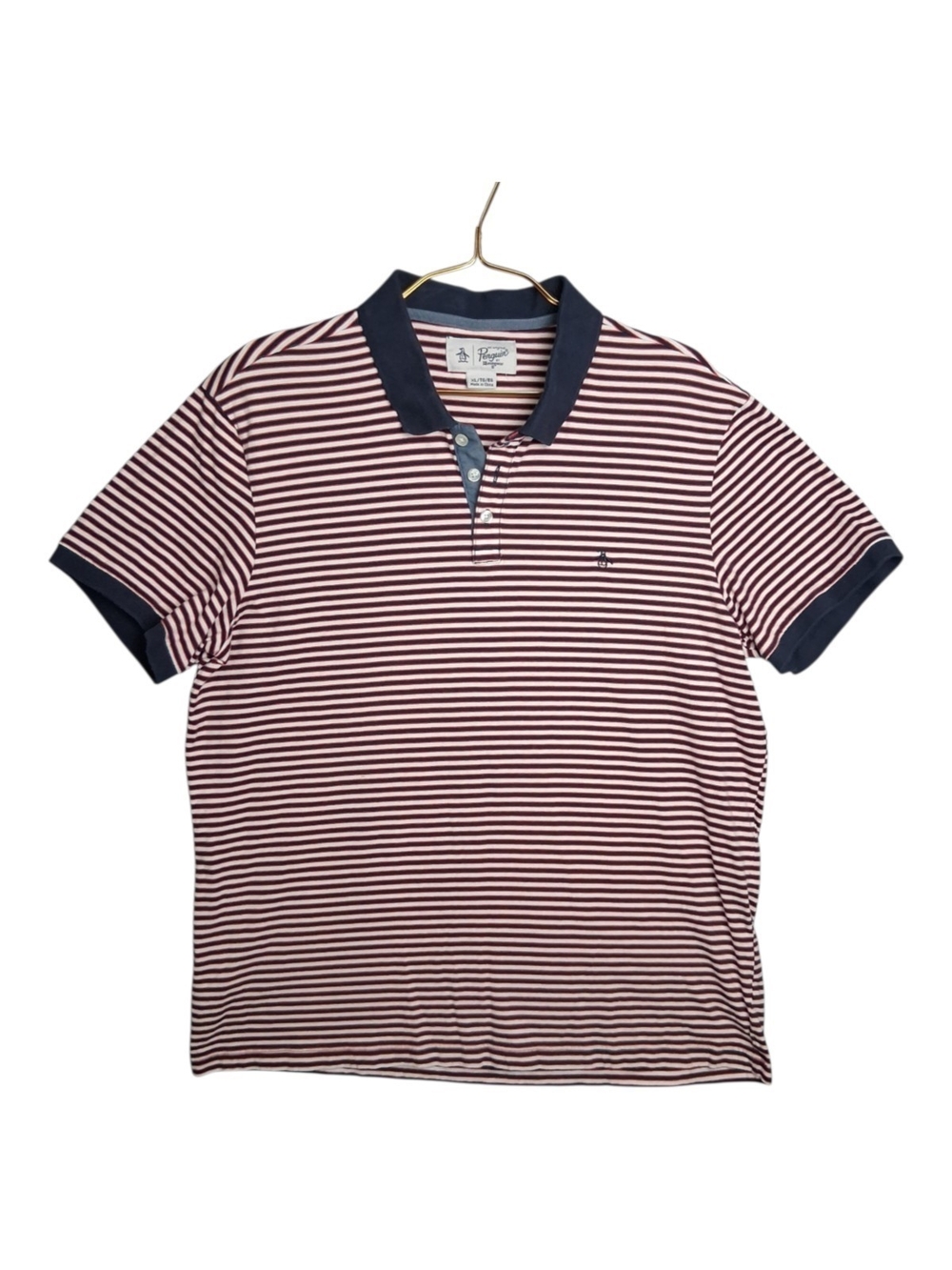 Original Penguin Polo Shirt Mens XL Red White Blue Striped Short Sleeve Preppy